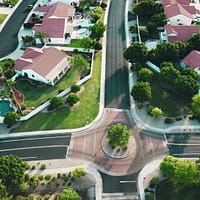 real estate business white-and-red houses