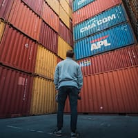 shipping containers man in gray hoodie walking on sidewalk during daytime