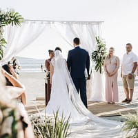 wedding decorations newly wed couple on isle getting married at shore