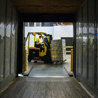 forklift man carrying box using fork liftr