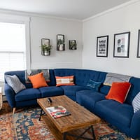 Couch Covers blue and brown couch with throw pillows