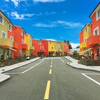 yellow and red concrete houses