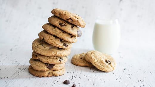 stack of cookies and glass of milk